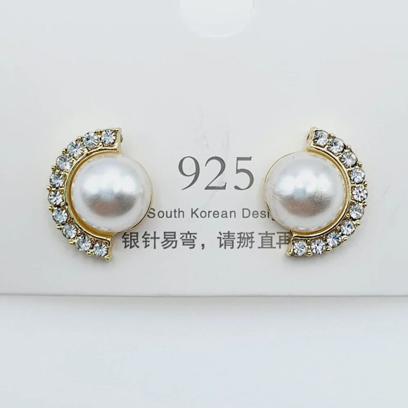 🍂  Geometric Semicircle Shape Pearl Stud Earrings For Women, FB16FA1059 - Picture 5 of 5